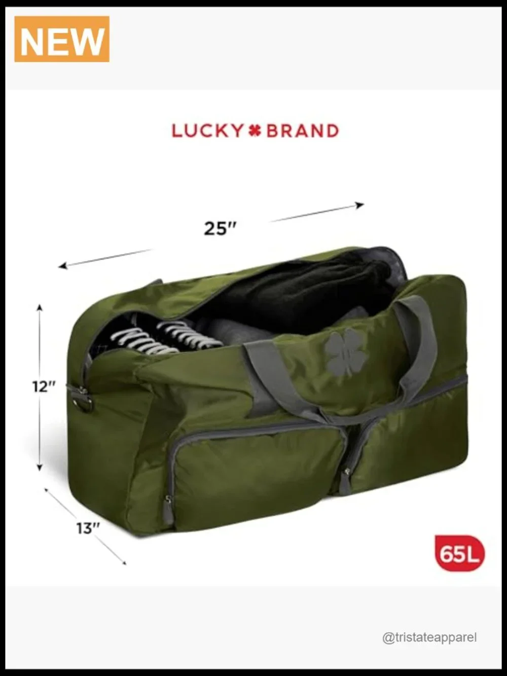 65L Foldable Duffel Bag with Adjustable Shoulder Strap - Travel Weekender Gym